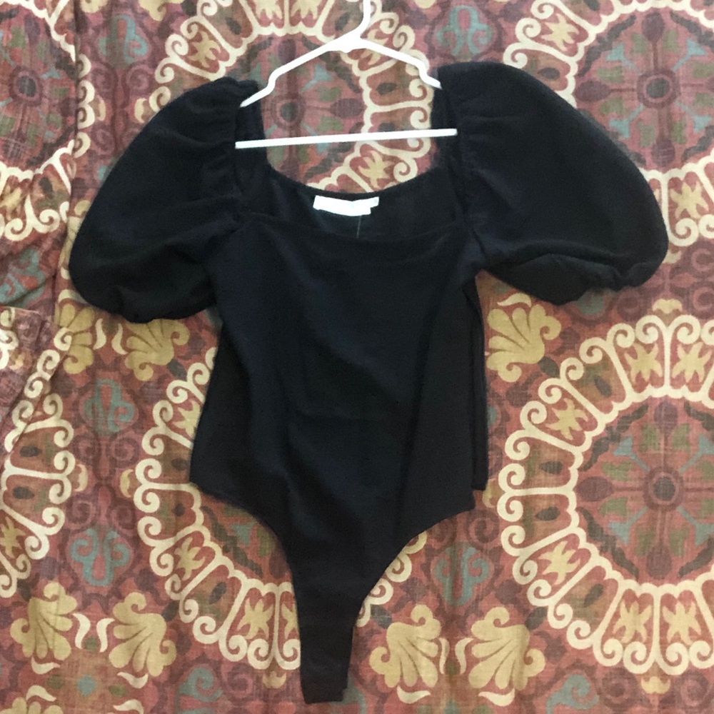 Astr Black Puff Sleeve One-Piece Bodysuit